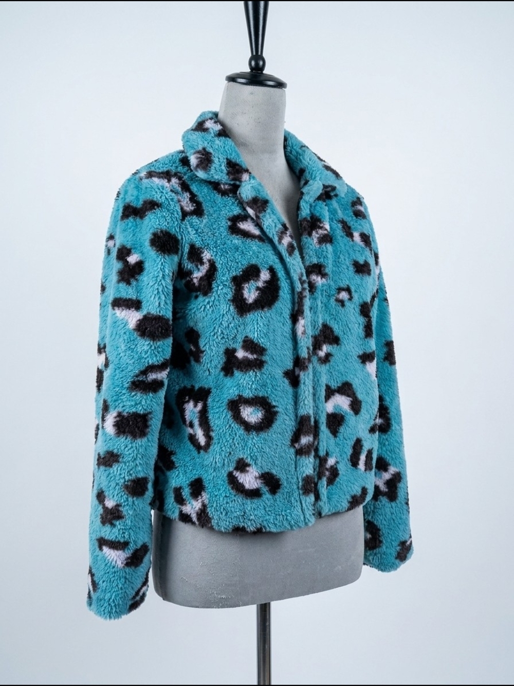 Sugarlips Turquoise Faux Fur Leopard Jacket